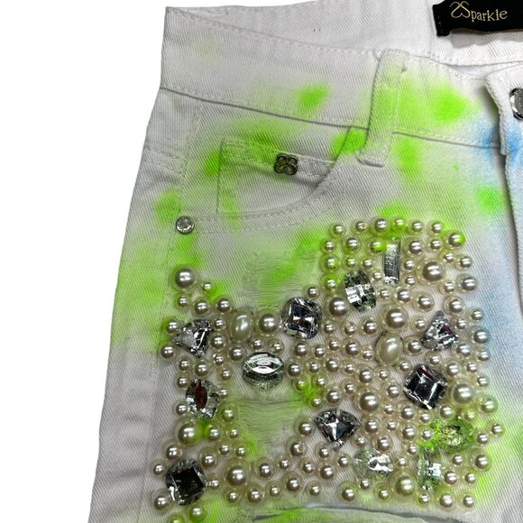 Reworked Sparkle Denim Pearls & Gems Boyfriend Jeans (3) - Picture 3 of 13